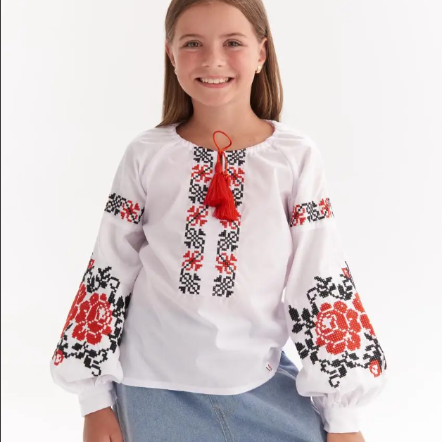 Вышиванка для девочек MEREZHKA Мария 128 см Красный (2722057090)