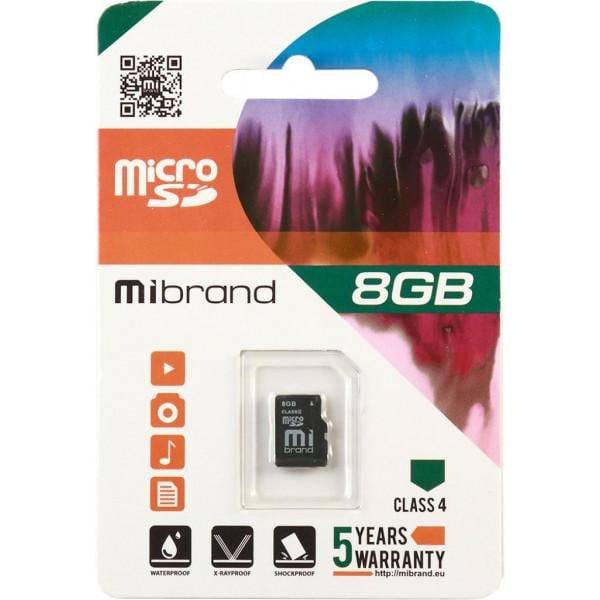 Карта пам'яті Mibrand MicroSDHC 8GB Class 4 (card only) (MICDC4/8GB)