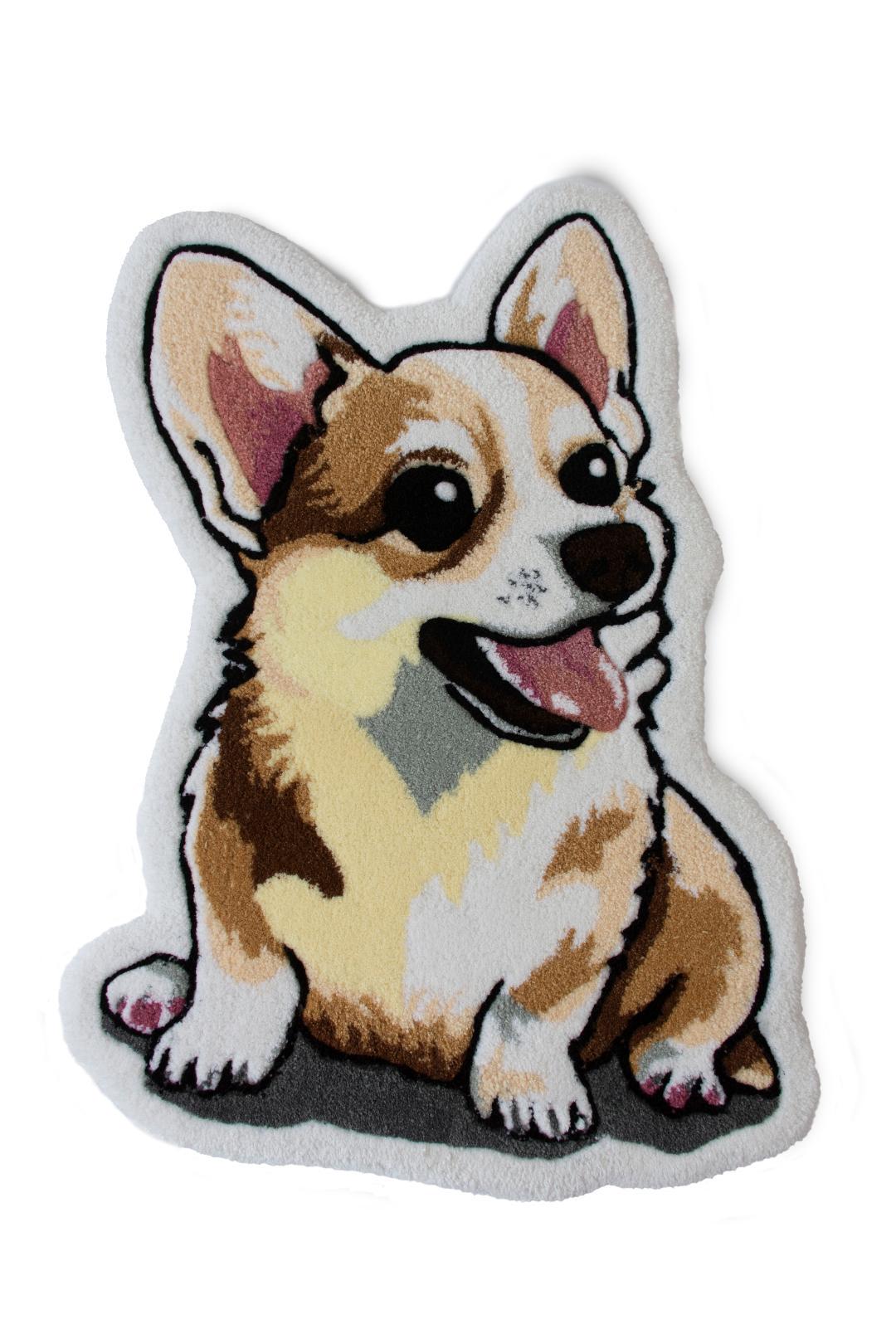 Килим Собака Коргі ручної роботи гіпоалергенний 78х55 см Білий (30060020)