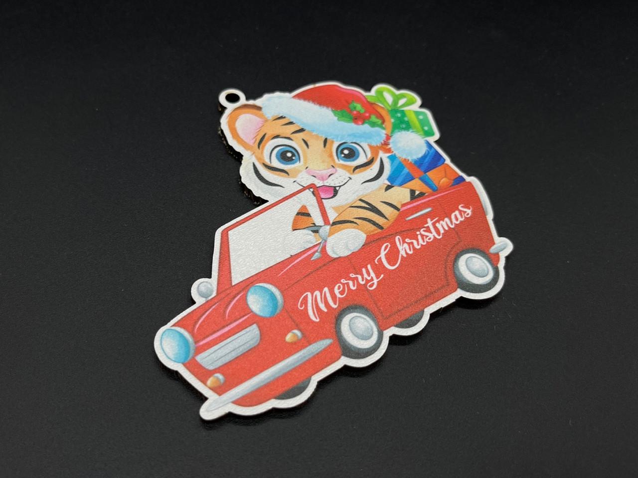 Новогодняя елочная игрушка Тигренок в машине 9 см (1491652520)
