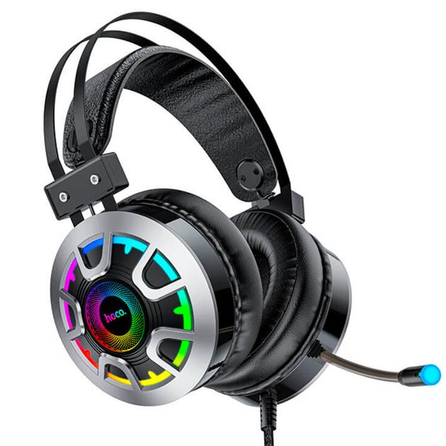 Гарнітура ігрова дротова Hoco Gaming LED headphones Hi-Res USB 2x3,5 мм 2 м Black (ESD05)