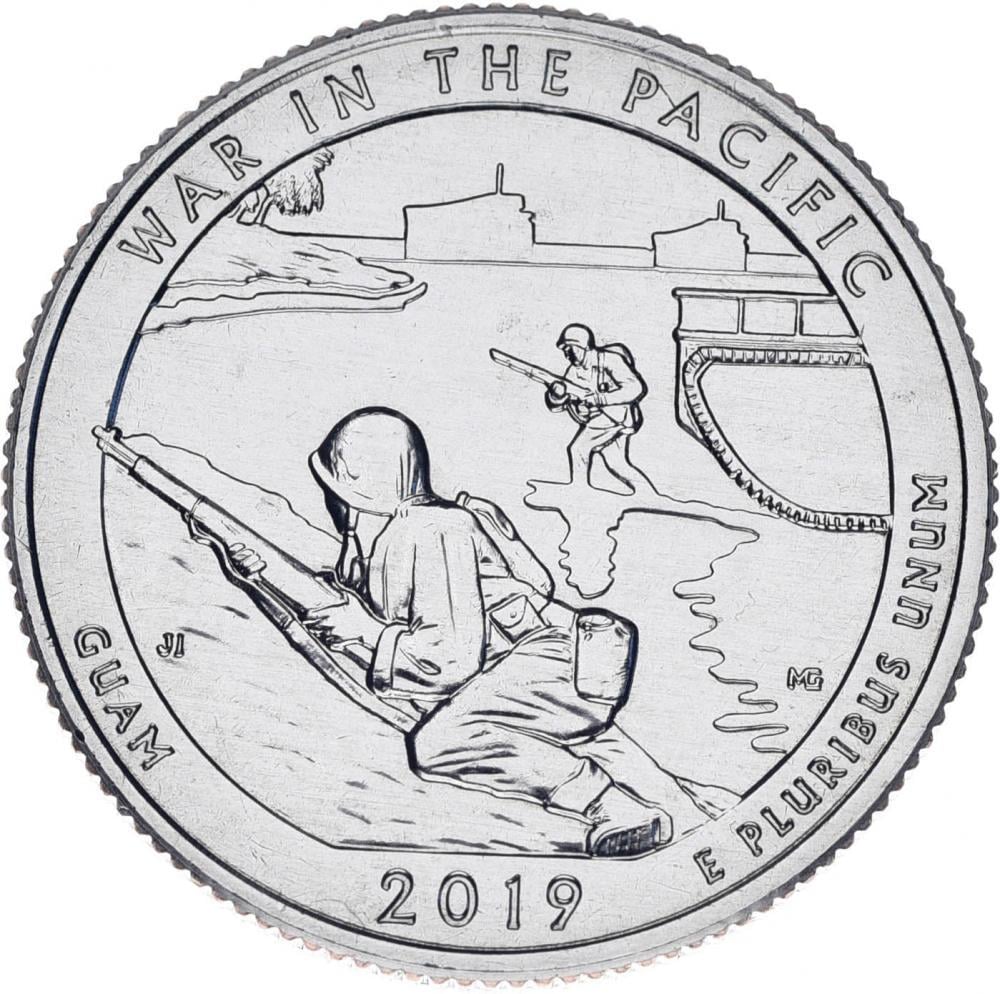 Коллекционная монета США 25 центов квотер 2019 S «48-й парк Национальный исторический парк Вар ин Пасифик» UNC