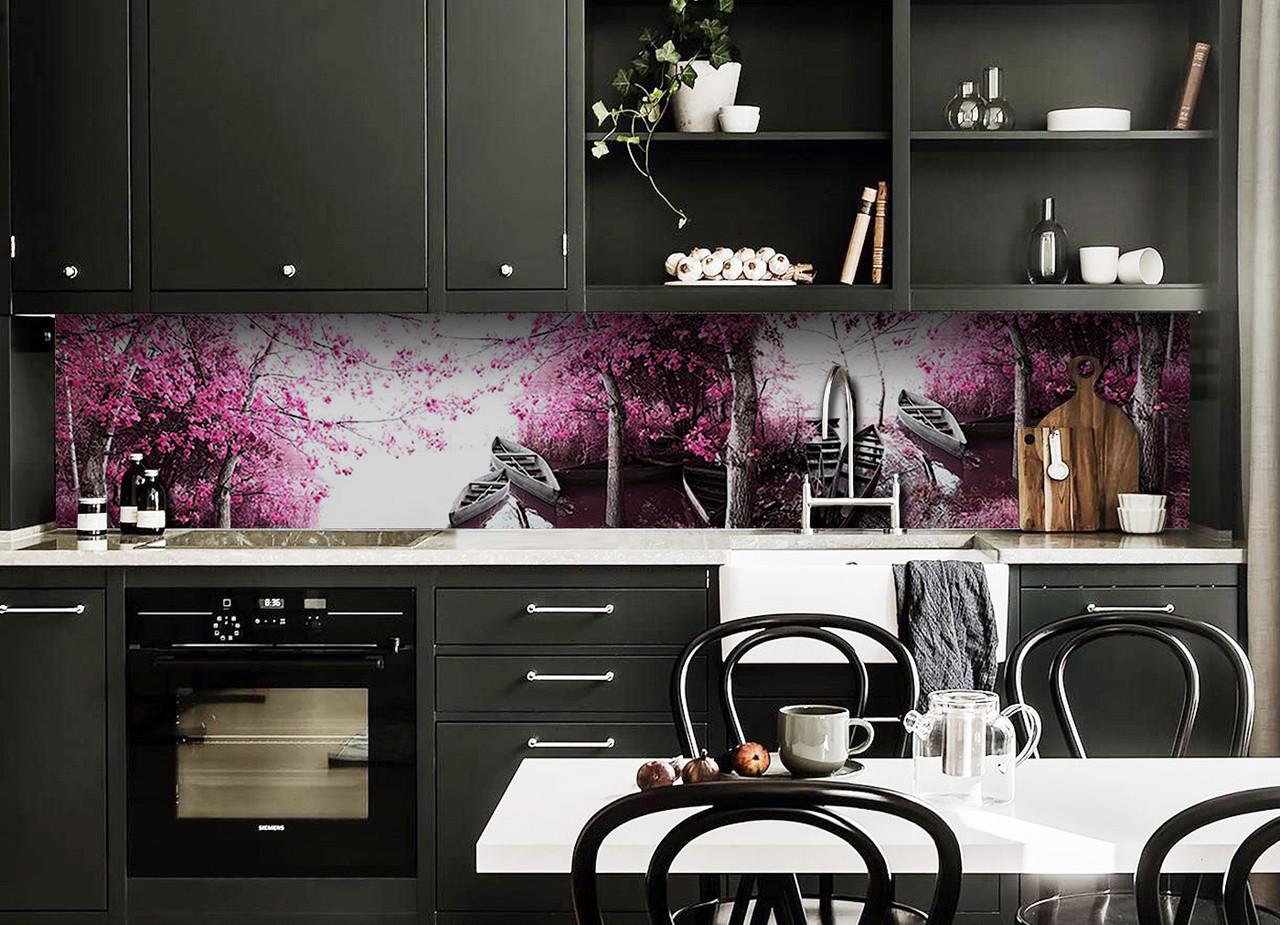 Кухонный фартук Романтические лодки из самоклеющейся виниловой пленки 60х250 см Розовый