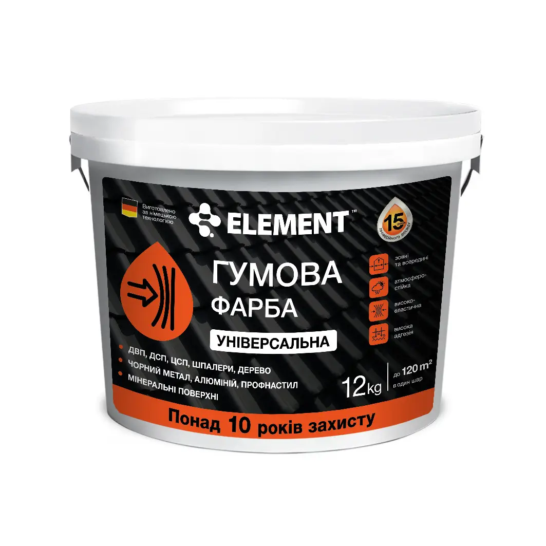 Краска резиновая универсальная Element база А 12 кг RAL 6003 Оливково-зеленый (27709975) Краска резиновая универсальная Element база А 12 кг RAL 6003 Оливково-зеленый (27709975)