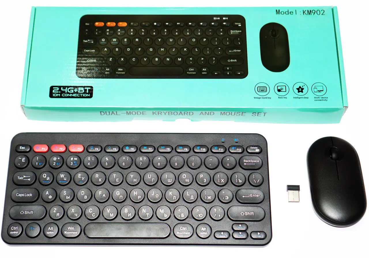 Комплект клавіатура/миша KM902 Bluetooth 8887 Eng/Ru (25795042) - фото 10 Комплект клавіатура/миша KM902 Bluetooth 8887 Eng/Ru (25795042) - фото 10