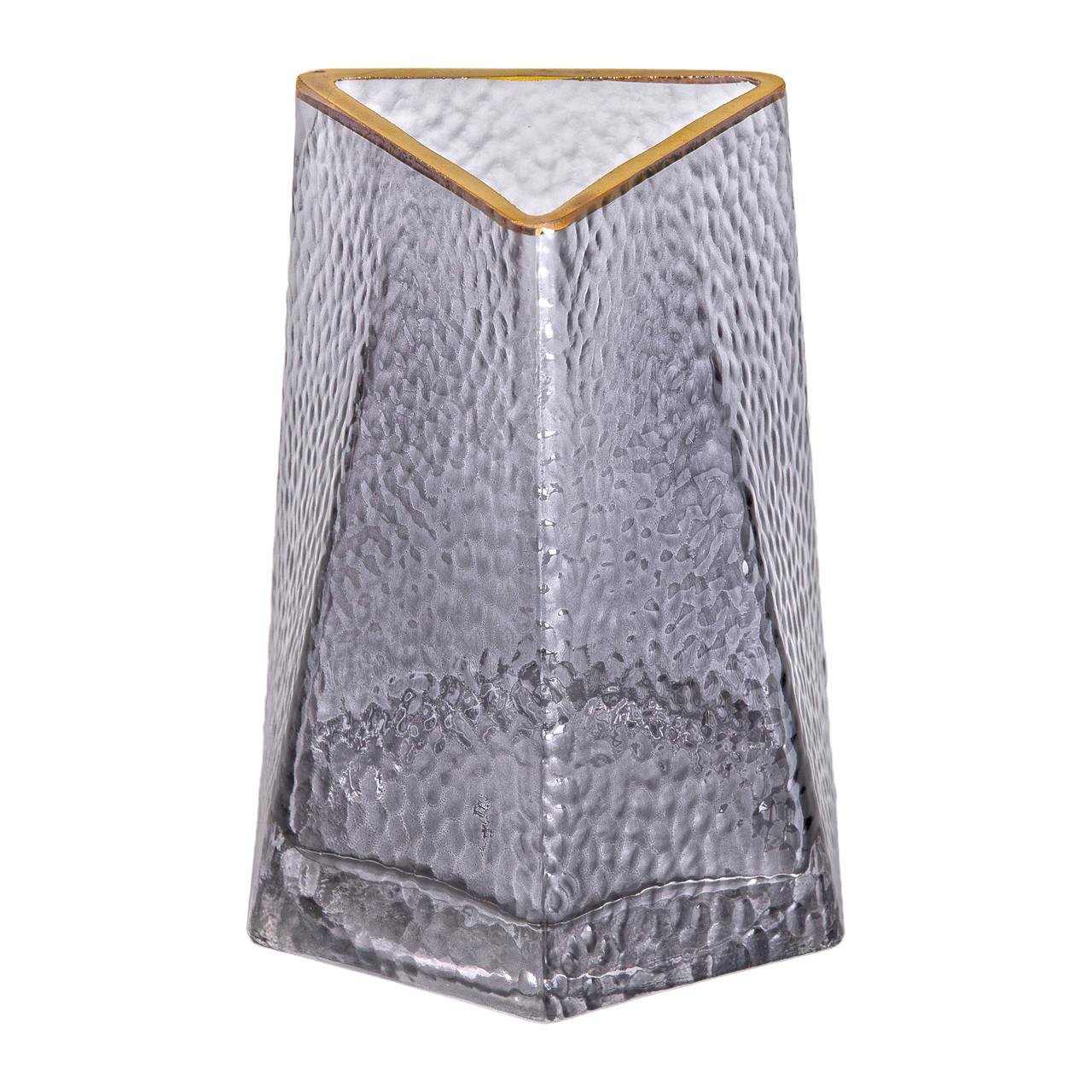 Ваза для цветов стеклянная декоративная с золотой окантовкой 15,5 см Серый (HP-1711)