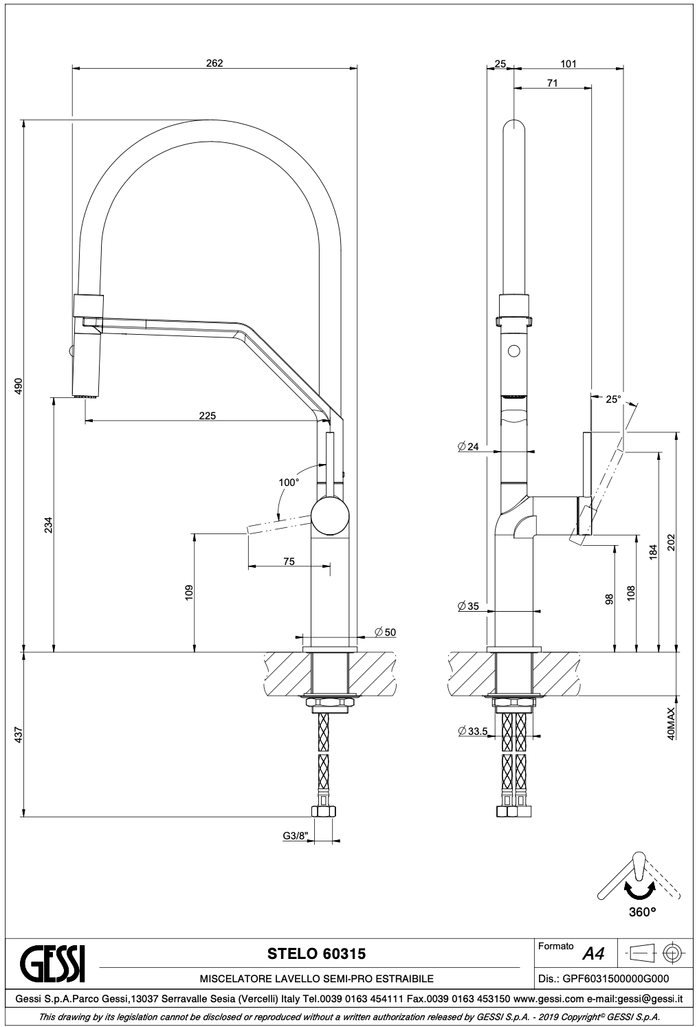 Кухонний змішувач Gessi Stelo Чорний матовий (60315#299) - фото 2