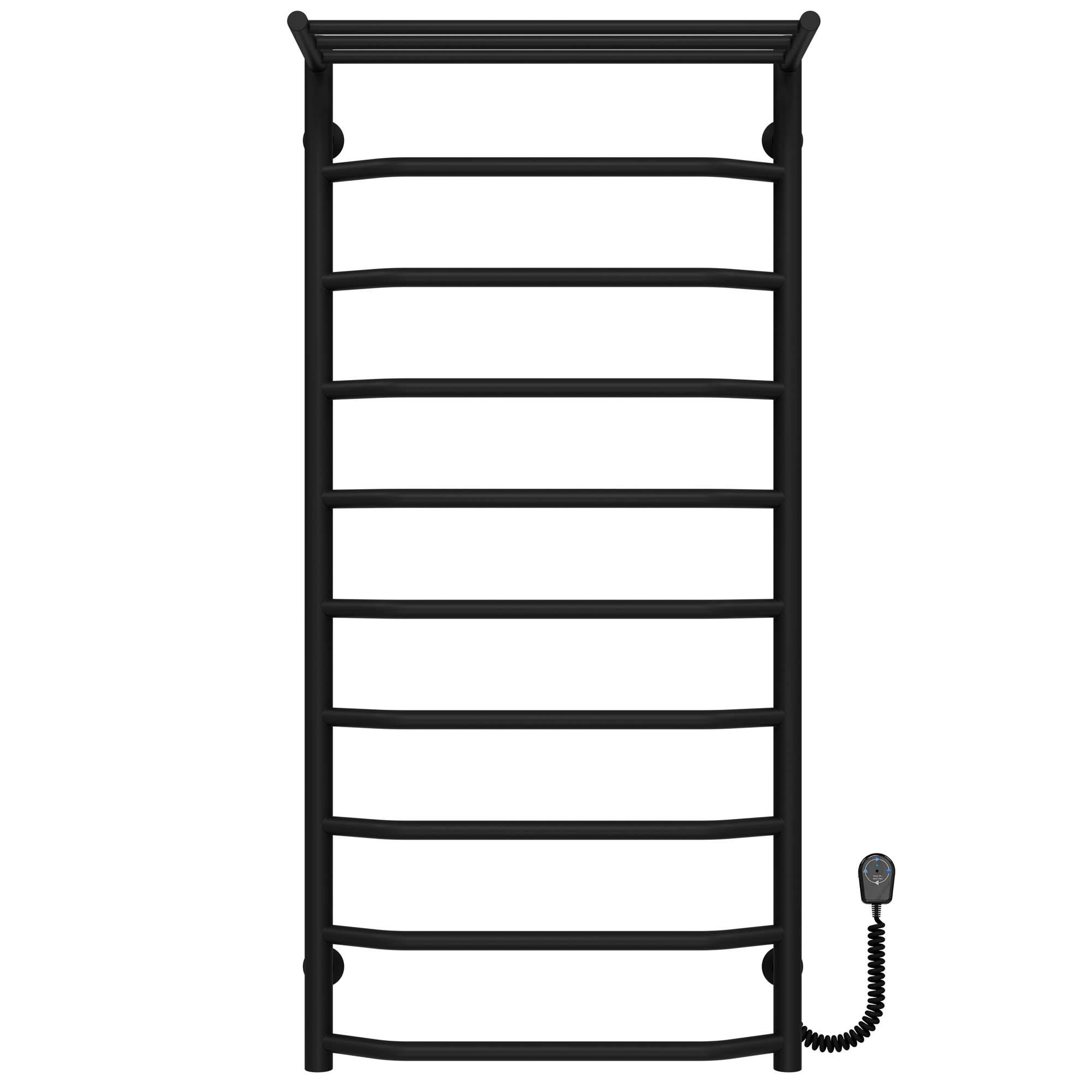 Рушникосушарка електрична з полицею Deffi Трапеція П10 EF16 праве підключення нержавіюча сталь 500х1100 мм Чорний (C.TP.110.50.10.E.B.R.5)