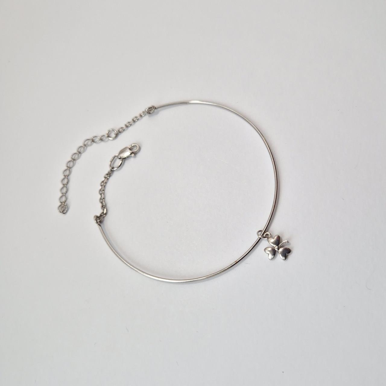 Браслет без камней с подвеской клевер серебро 925 пробы родированное 2,40 г 18-20 см (75321бр)