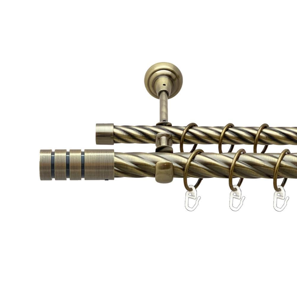 Карниз металлический Orvit Модуло двухрядный открытый/скрученная труба/кольцо металлическое Антик 25/19 мм 300 см (00-00025763)