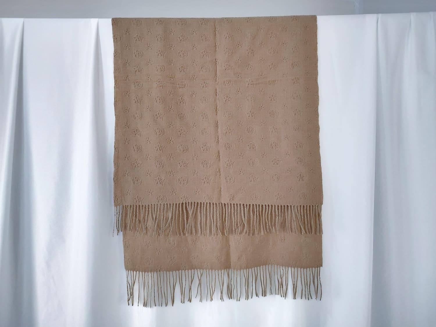 Шарф теплый кашемировый с бахромой Темно-бежевый (ШарфКаш107)