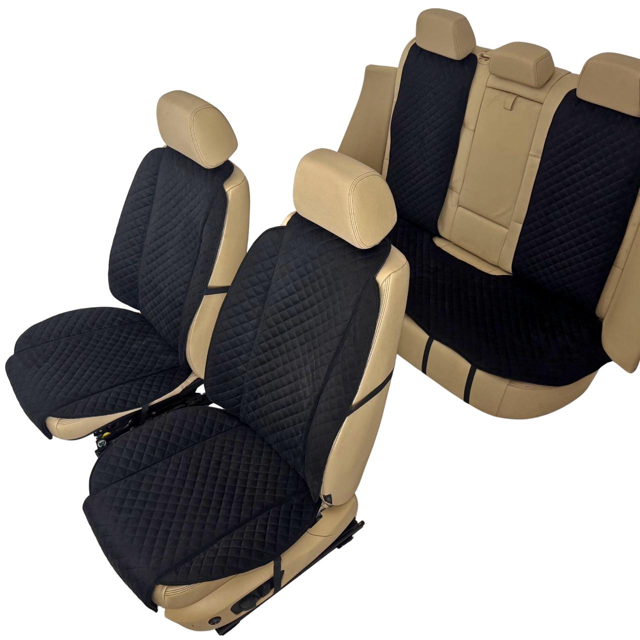 Чехлы-накидки на передние и задние сиденья авто из алькантары Runa широкие Черный (327-4-N)