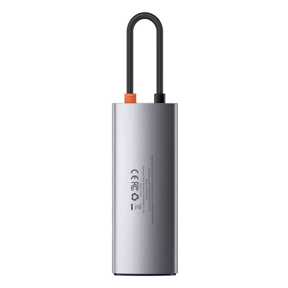 USB-Хаб BASEUS Metal Gleam Series 6-in-1 (3xUSB3.0 + 4KHD + RJ45 + Type-C) сірий - фото 3