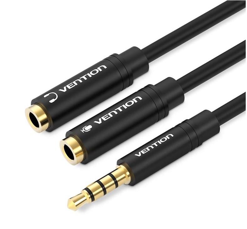 Сплиттер Vention переходник-разветвитель с микрофоном 3,5 мм 0,3 м Metal Black (BBVBY)