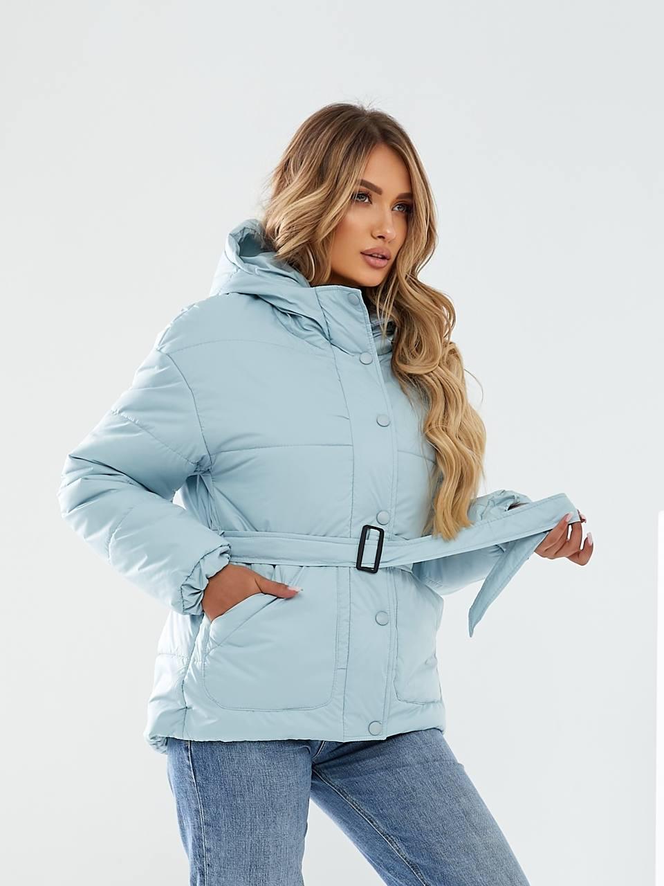 Куртка утеплена Khan коротка з поясом р. 42 Блакитний гортензіевий (Kh332) - фото 7 Куртка утеплена Khan коротка з поясом р. 42 Блакитний гортензіевий (Kh332) - фото 7