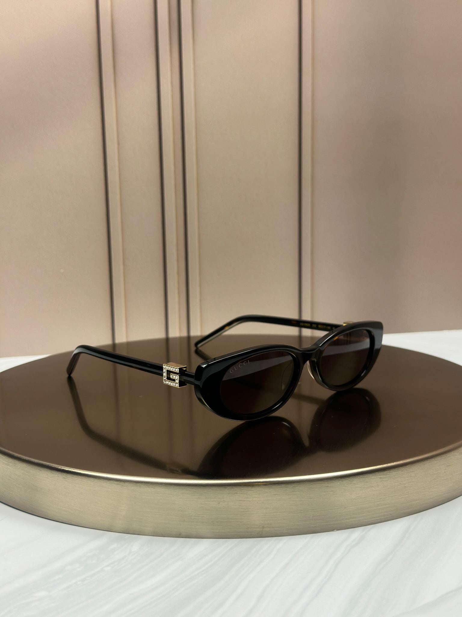 Солнцезащитные очки Gucci GG1680 Гавана кошачий глаз с кристаллами черепаховые женские