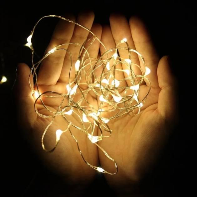 Гирлянда-нитка на батарейках Роса 2 м 20 LED желтый свет (d5e41877) - фото 3