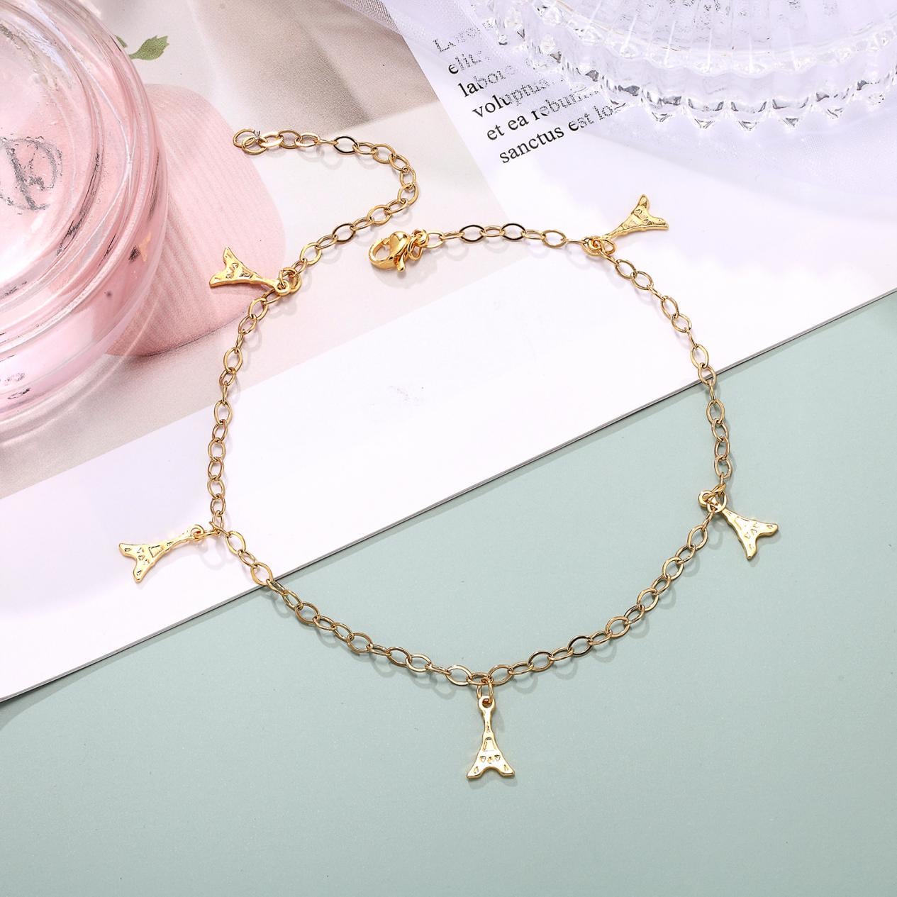 Браслет женский на ногу Эйфелева башня из медицинской стали 26 см (BA-036)