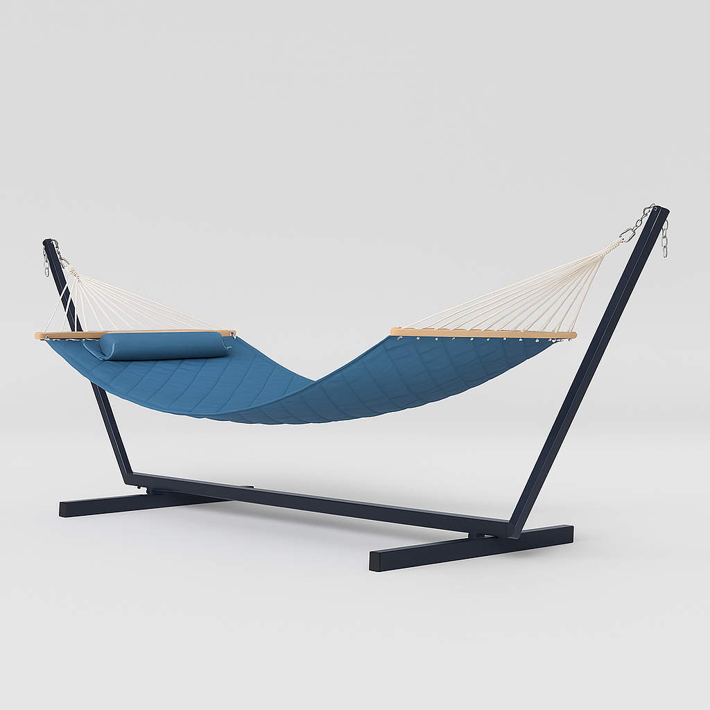 Гамак двухместный подвесной с планкой и металлическим каркасом WCG SOFT для отдыха в саду профиль 50х50 см XXL 200x140 см Голубой (W-5050H05-21) - фото 2