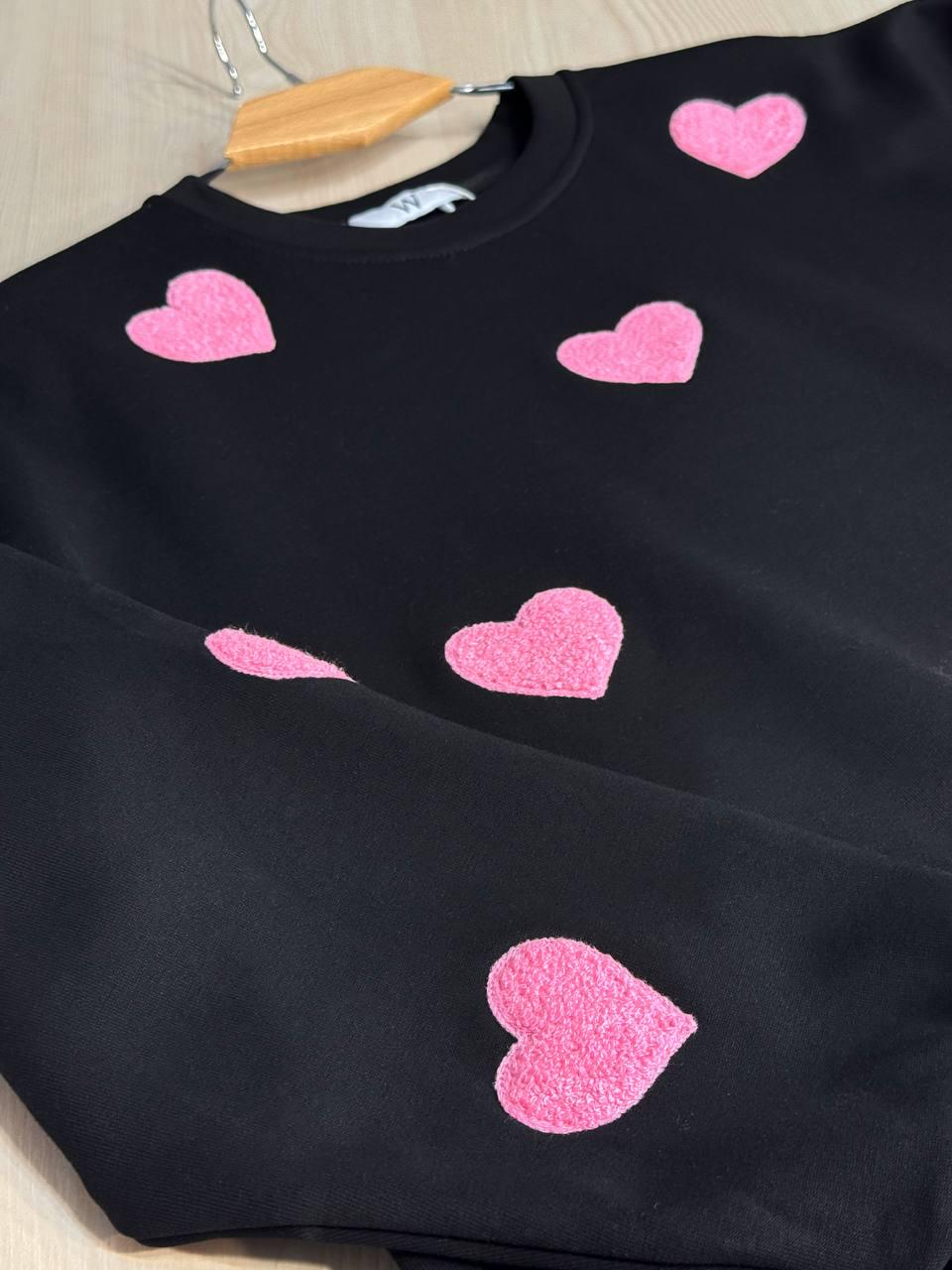 Свитшот женский W 2975 удлиненный махровые сердца OS Черный (2407) - фото 5 Свитшот женский W 2975 удлиненный махровые сердца OS Черный (2407) - фото 5