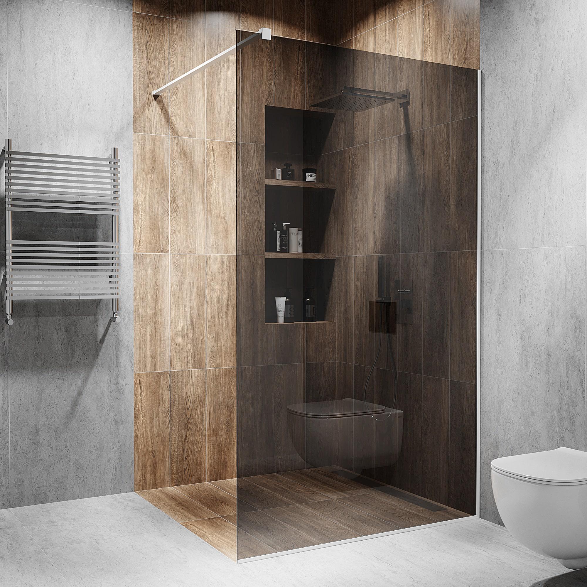 Перегородка скляна душова 2000х700 мм скло графіт з фурнітурою білою матовою