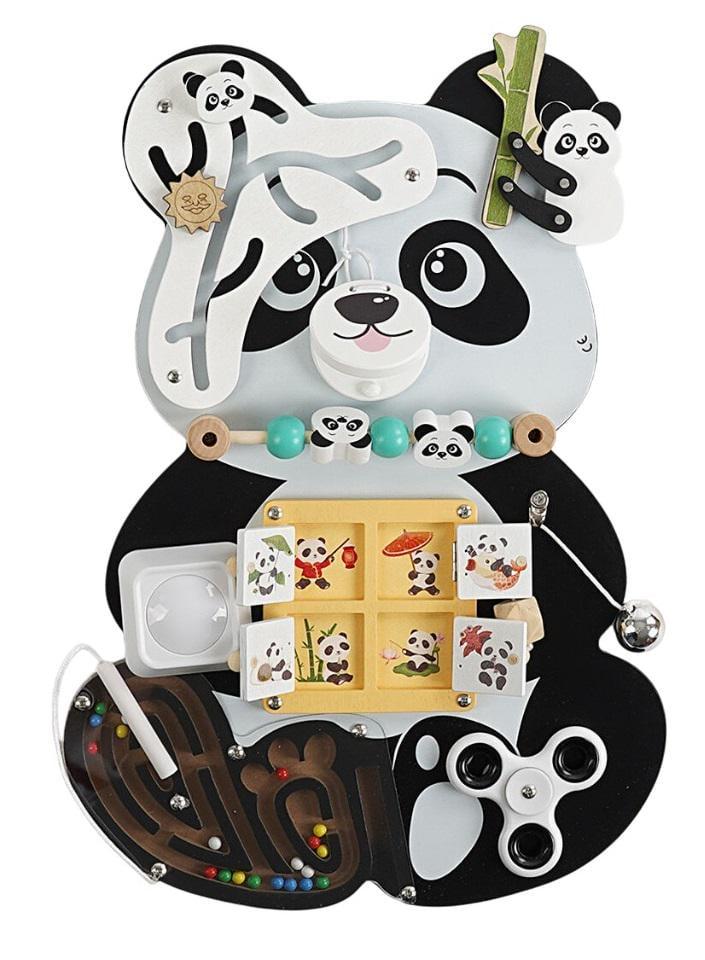 Бізіборд для малюків дерев'яний C 68272/9 Панда 9 ігор/пальчиковий лабіринт/магнітна гра/спінер/лампа (25807450)