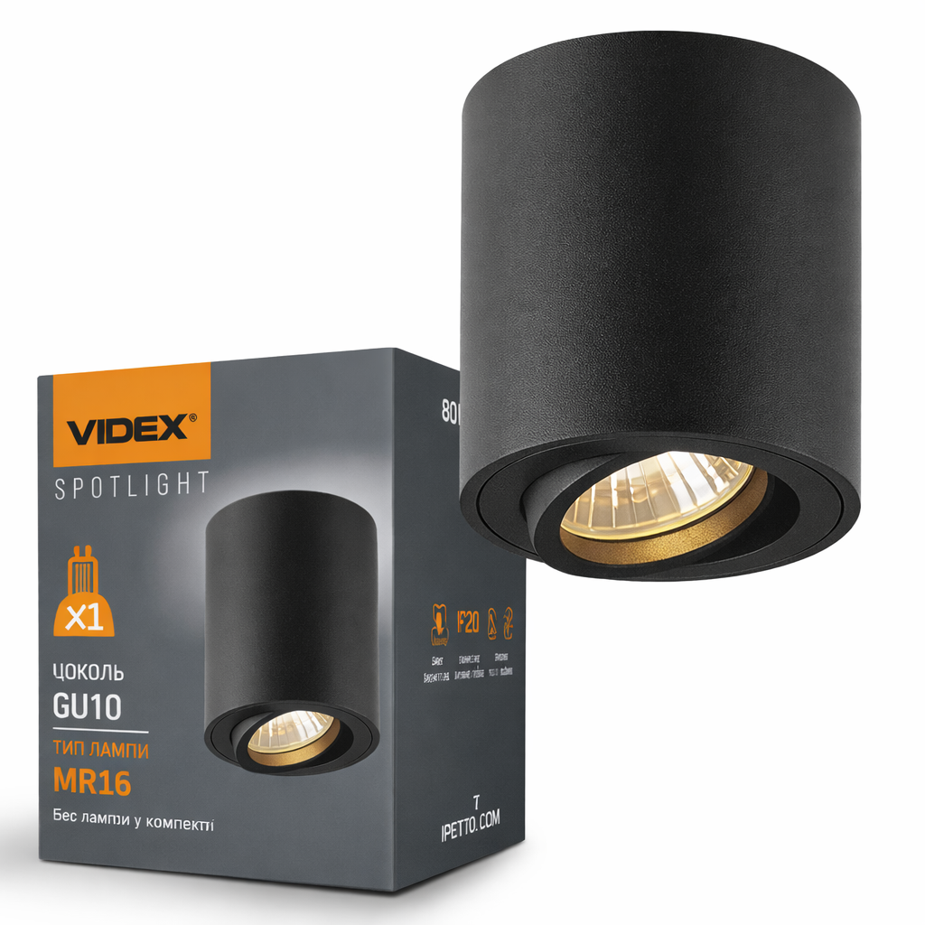 Светильник Videx под лампу GU10 накладной 30W IP20 Ø 80 мм Черный (VL-SPF12A-B)