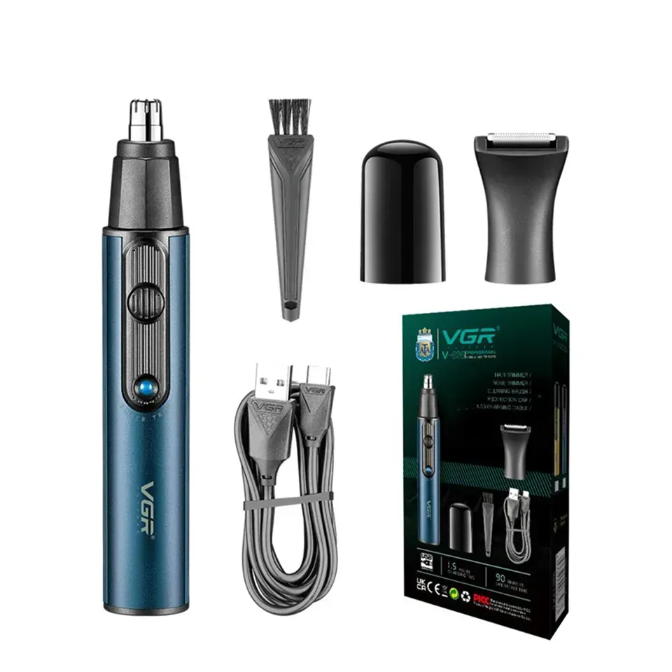 Тример акумуляторний VGR V-626 2в1 для чоловіків/насадка для носа/вух/окантовки бороди Синій (ML-04837)