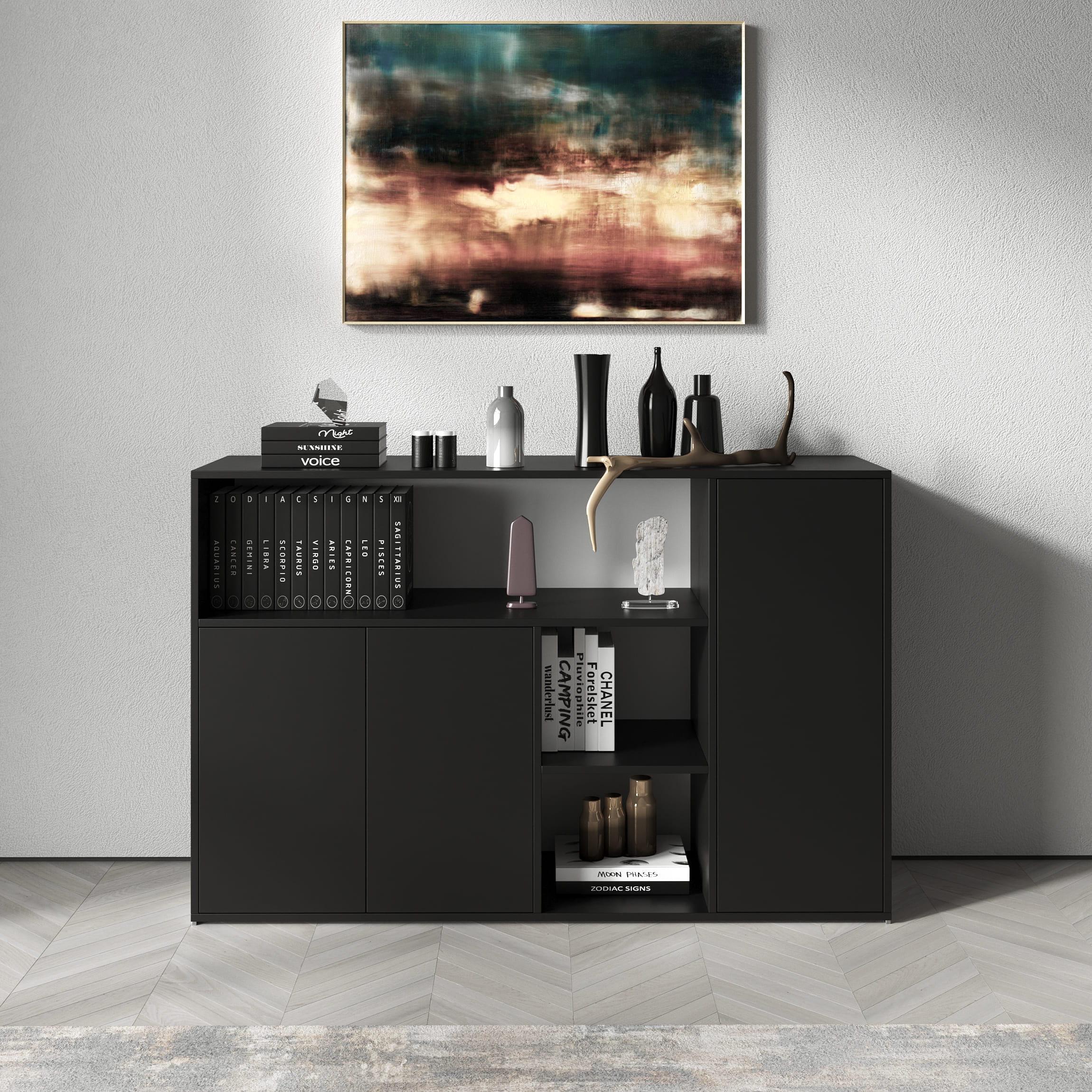 Комод №3 з відритими полицями та дверцями Чорний (380318)