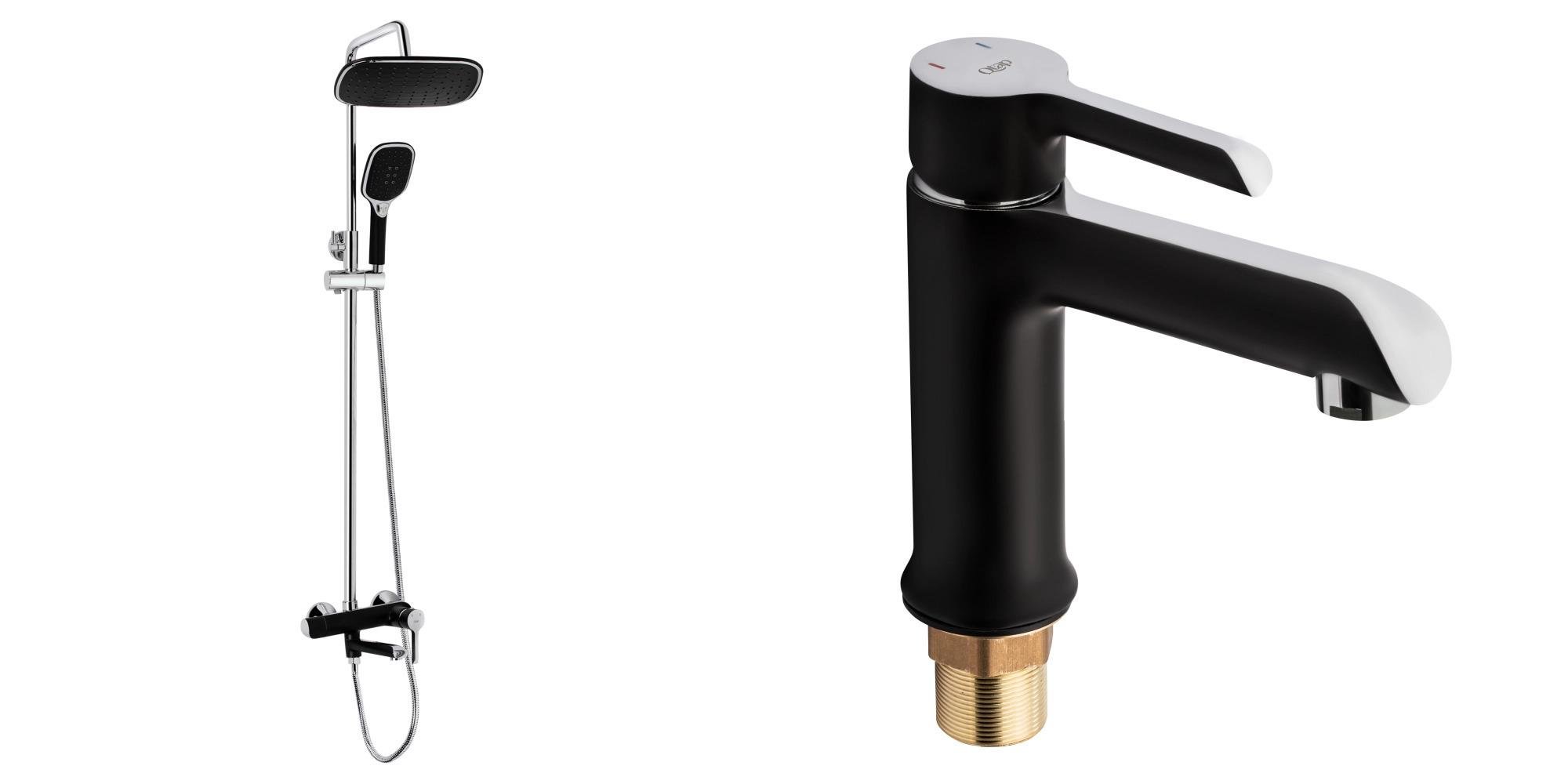 Смесители для ванны латунные Q-tap MLGSBC 2в1 душевая система и смеситель для умывальника Черный/Хром (23200080)