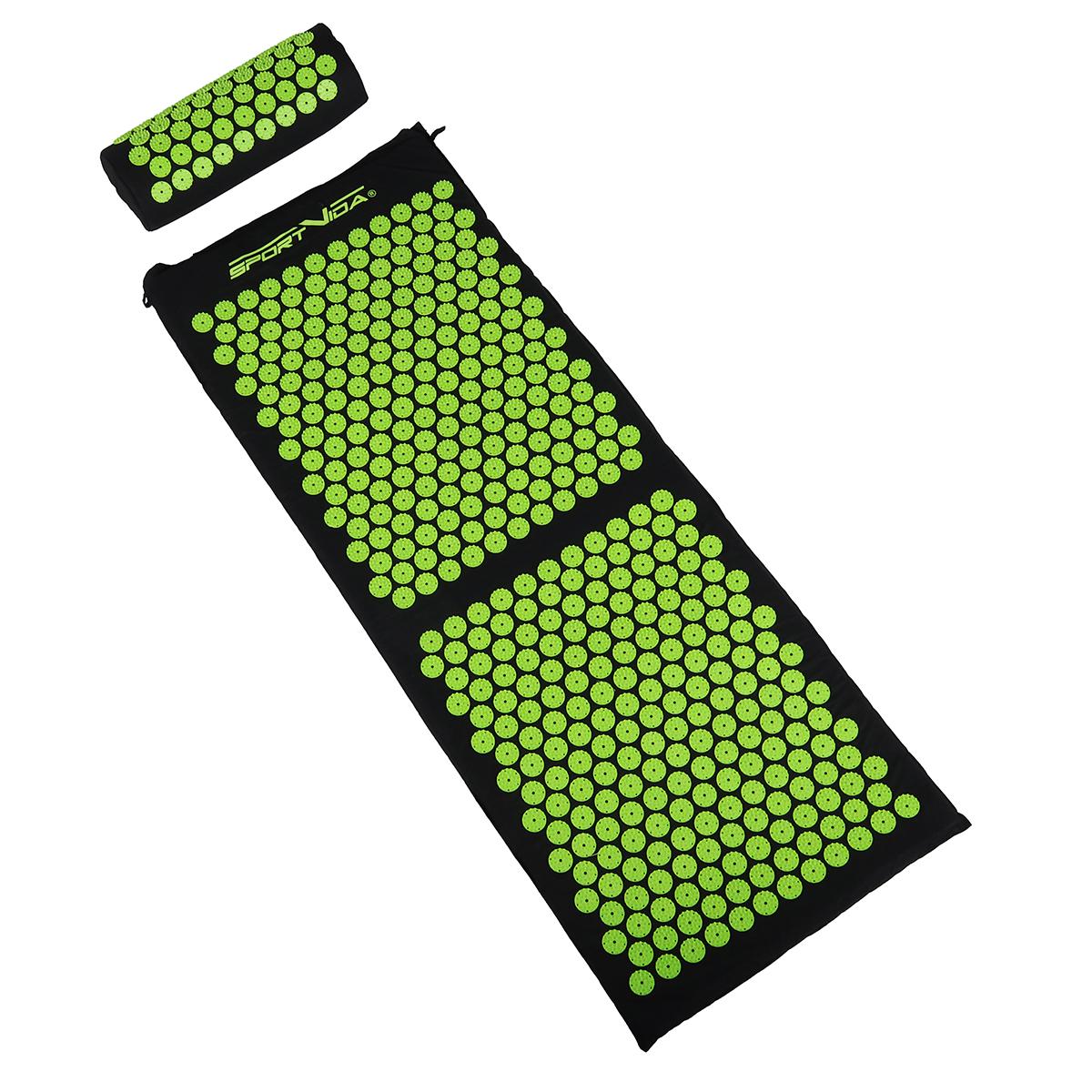 Килимок акупунктурний SportVida з валиком 130x50 см Black/Green (SV-HK0353)