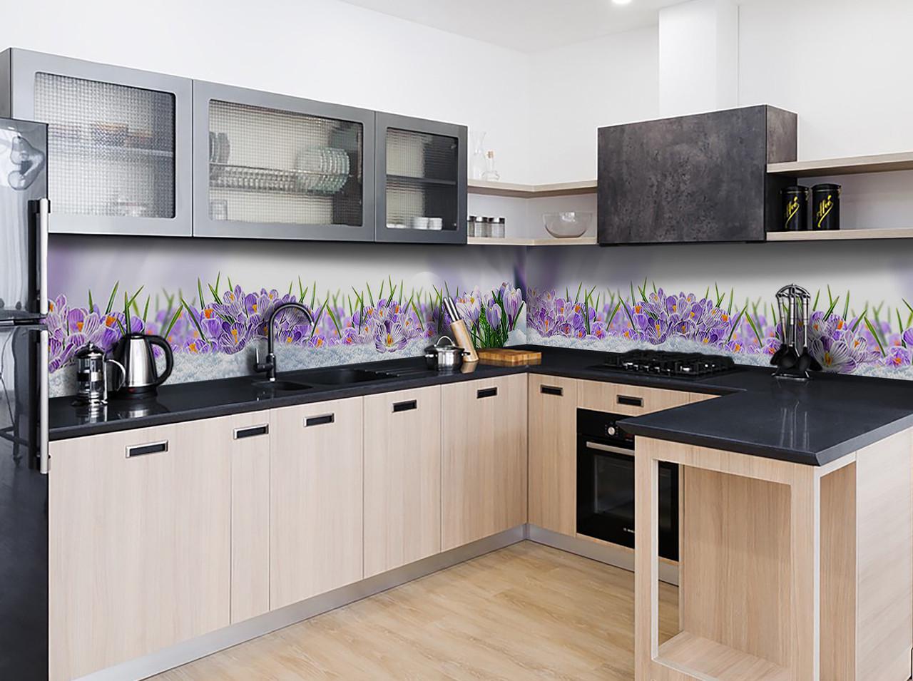 Кухонный фартук Крокусы в снегу весенние из самоклеющейся виниловой пленки 60х250 см Фиолетовый Кухонный фартук Крокусы в снегу весенние из самоклеющейся виниловой пленки 60х250 см Фиолетовый