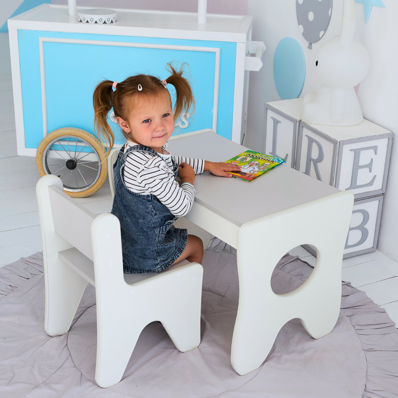 Детский стул для игровой комнаты Tiding Bag 55х37х33 см Белый с серым - фото 7