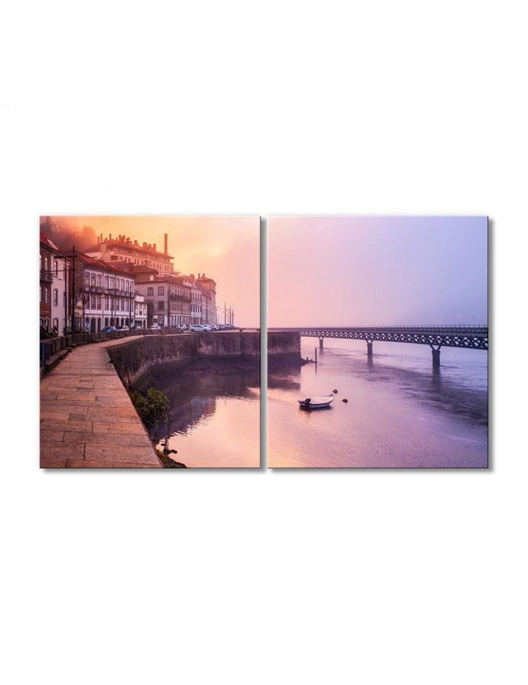Картина модульная Рассвет в Порту город в Португалии 2 модуля 120x180 см