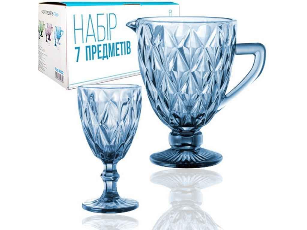 Набор для сока SNT 9052 7 пр. кувшин 1,1 л/6 бокалов 320 мл Грани Кобальт (734096)