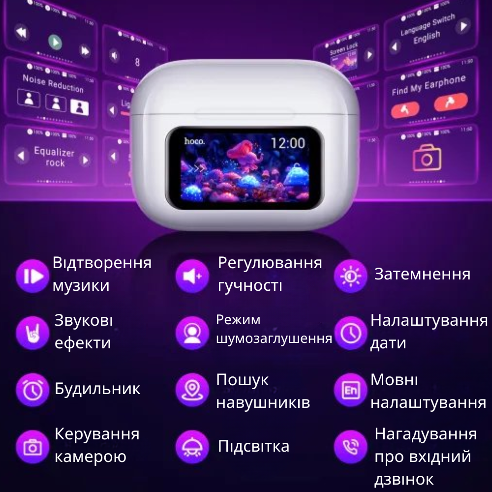 Навушники бездротові вакуумні Hoco Bluetooth 5.4 TWS з дисплеєм сенсорним та зарядним кейсом Білий (EW72) - фото 13