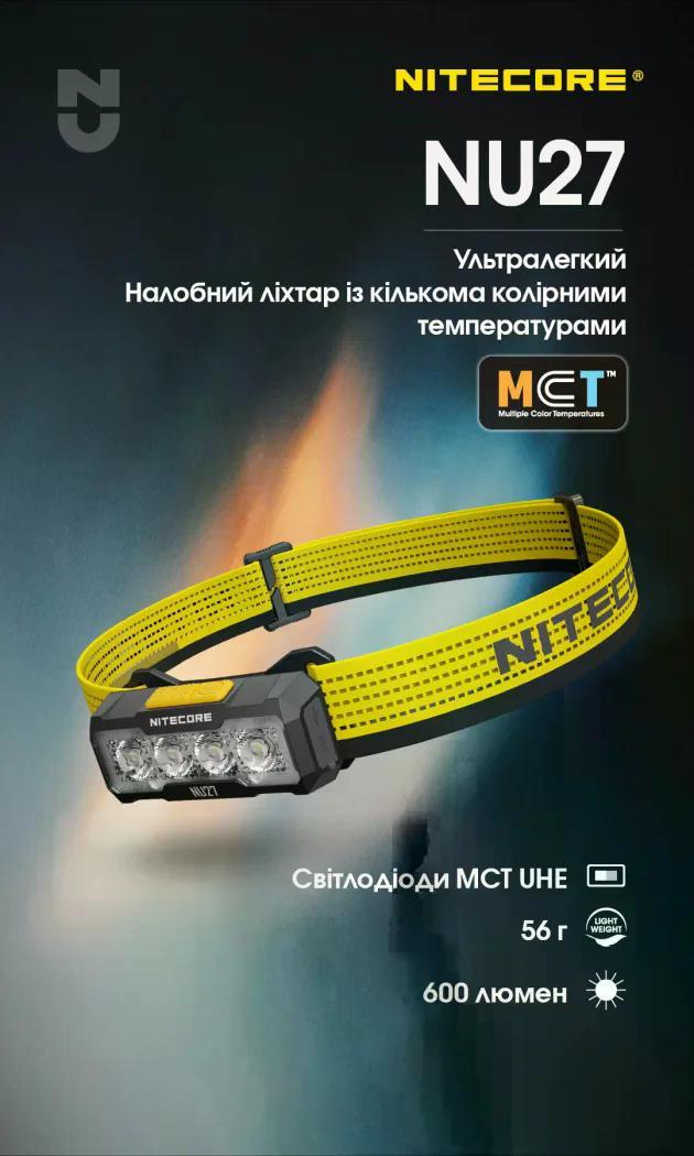 Ліхтар налобний Nitecore NU27 USB-C 600 lm 123 м Чорний (27831889) - фото 3 Ліхтар налобний Nitecore NU27 USB-C 600 lm 123 м Чорний (27831889) - фото 3