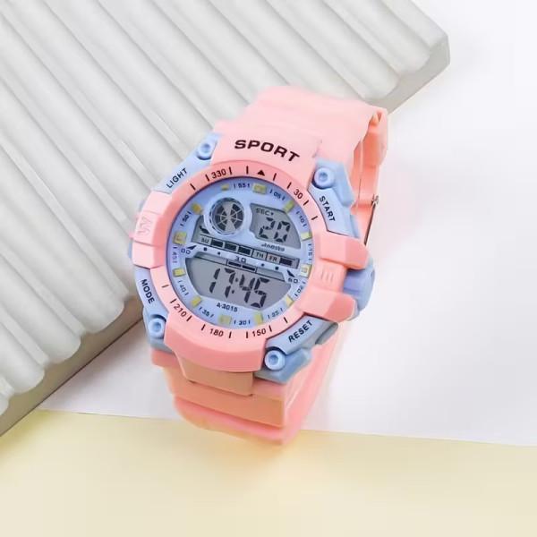 Наручные часы цифровые с подсветкой и водонепроницаемым корпусом Розовый