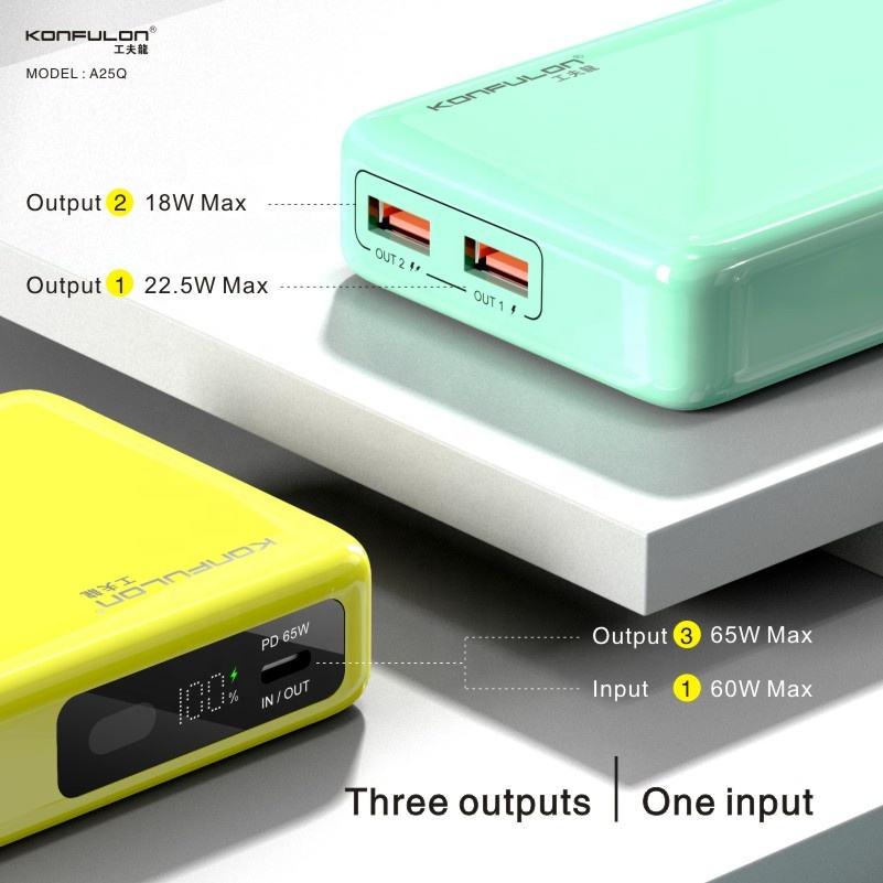 Внешний портативный аккумулятор Konfulon Power Bank 20000 mAh 65W 2USB/Type-C Mint (A25Q) - фото 5