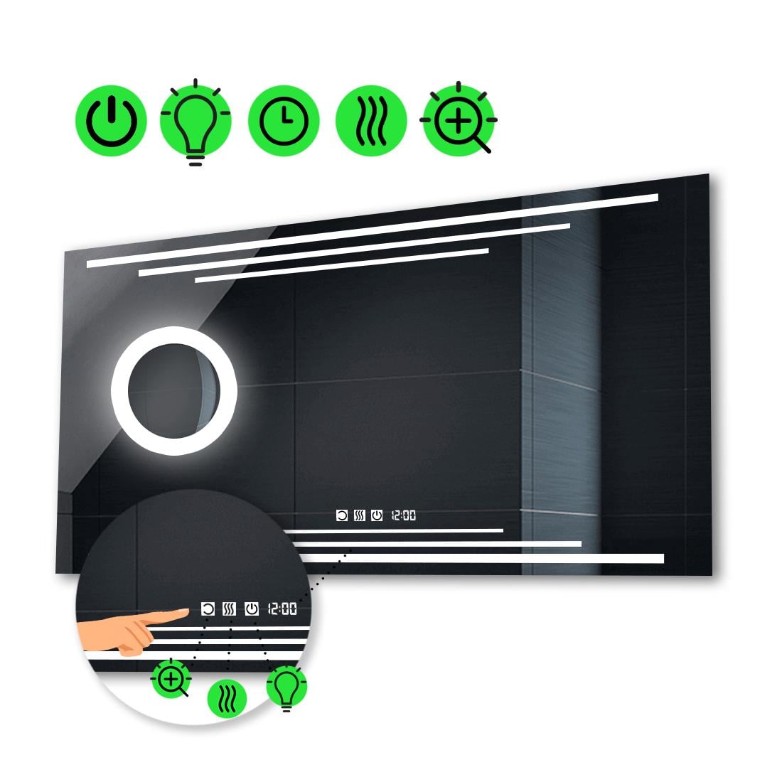 LED-зеркало 70x60 см с тремя сенсорами/часами/подогревом и линзой с подсветкой Francisca (Franciscag09)