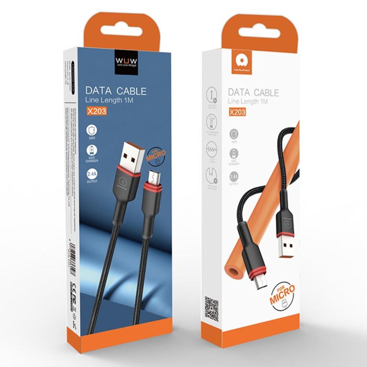 Кабель Wuw X203 USB to Micro 2.4A 1 м Черный - фото 2 Кабель Wuw X203 USB to Micro 2.4A 1 м Черный - фото 2