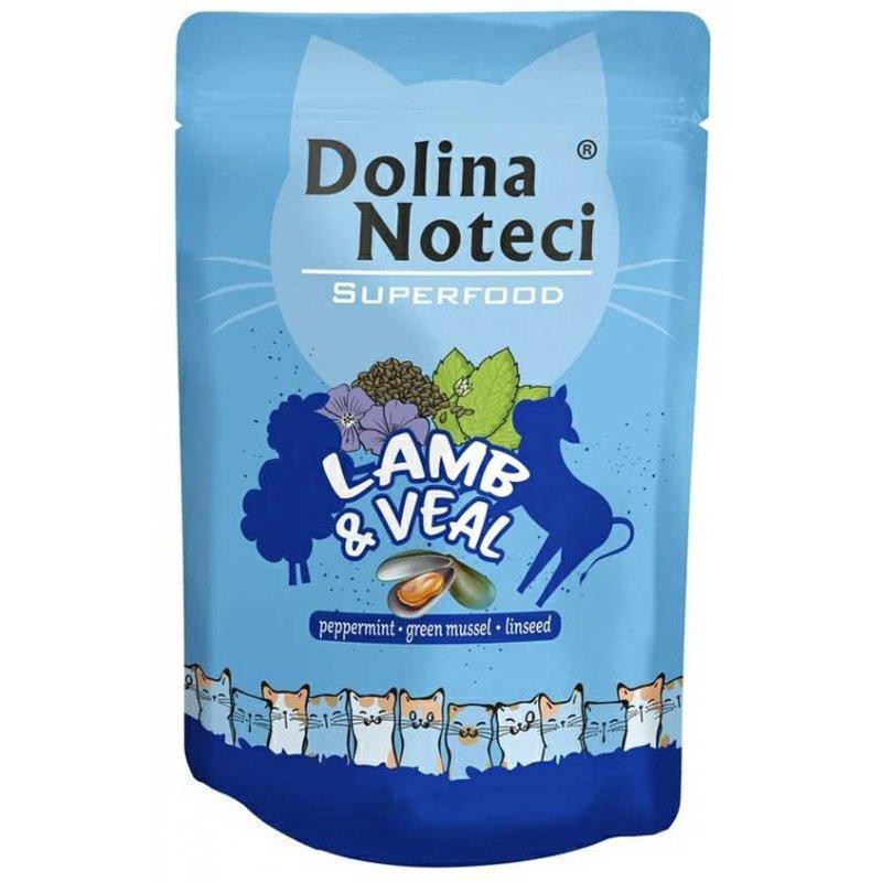 Корм вологий беззерновий для кішок Dolina Noteci Superfood з ягням та телятиною 85 г (1719109813)