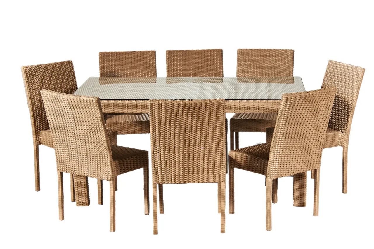 Комплект садових меблів Каліфорнія Максі зі штучного ротанга стіл/8 стільців Бежевий (CNT00008776)