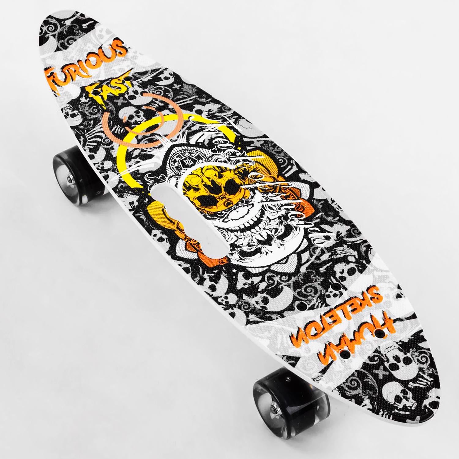 Пенниборд с ручкой Best Board Human Skeleton светящиеся PU колеса (04561)