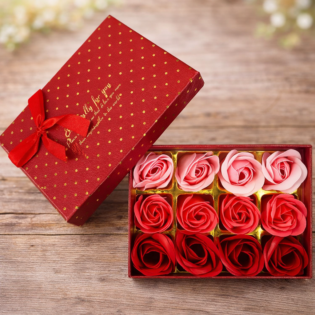 Розы мыльные в подарочной картонной коробке 12 шт. Красный (06-F-7751-r)