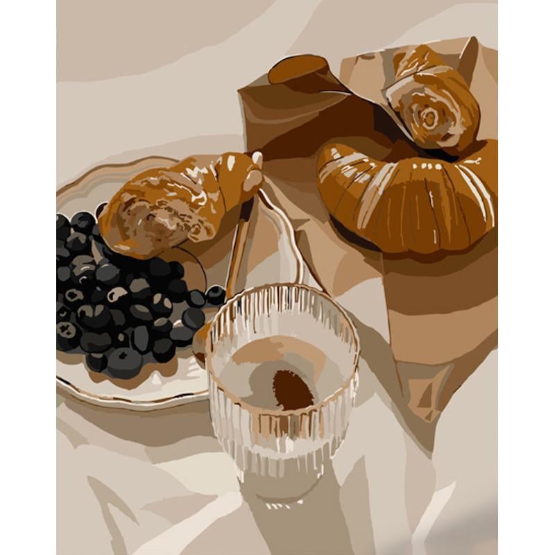 Картина за номерами Strateg Преміум Ранкові круасани з лаком 40х50 см (GS811)