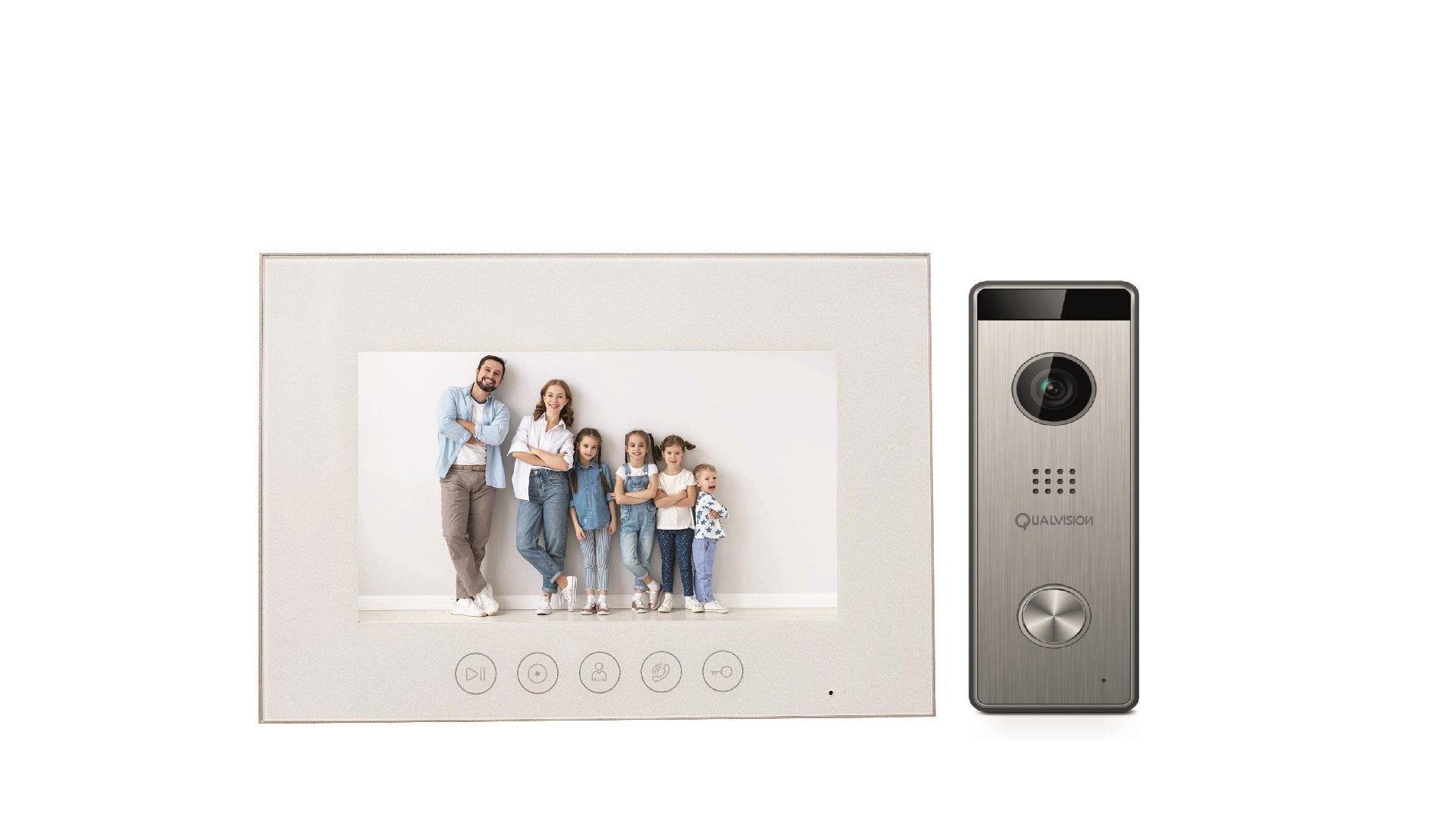 Комплект відеодомофона Qualvision QV-IDS4783 White+QV-ODS235SX Silver