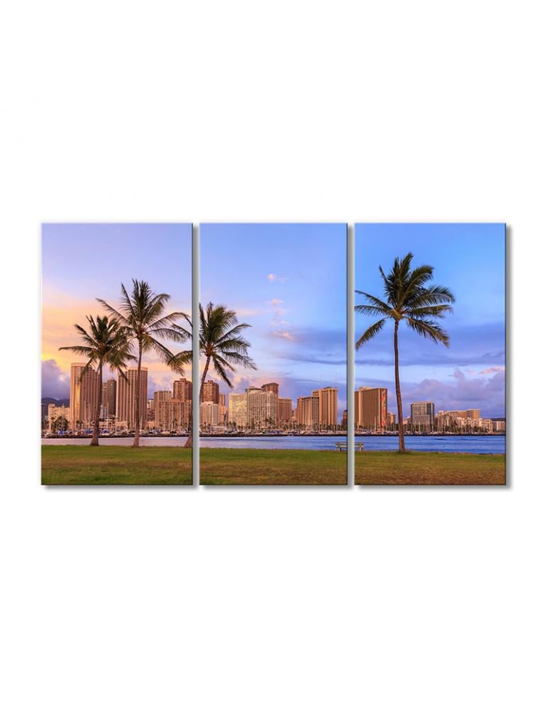 Картина модульная Пляжный парк Ала Моана на острове Оаху штат Гавайи 3 модуля 80x120 см