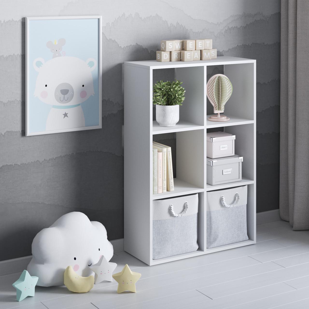 Стелаж для книг та декору на 6 комірок з ламінованого ДСП 700x1080x290 мм Білий (hm-58-wh)