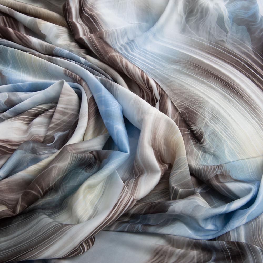 Ткань плательная атлас шелк стрейч блакитний